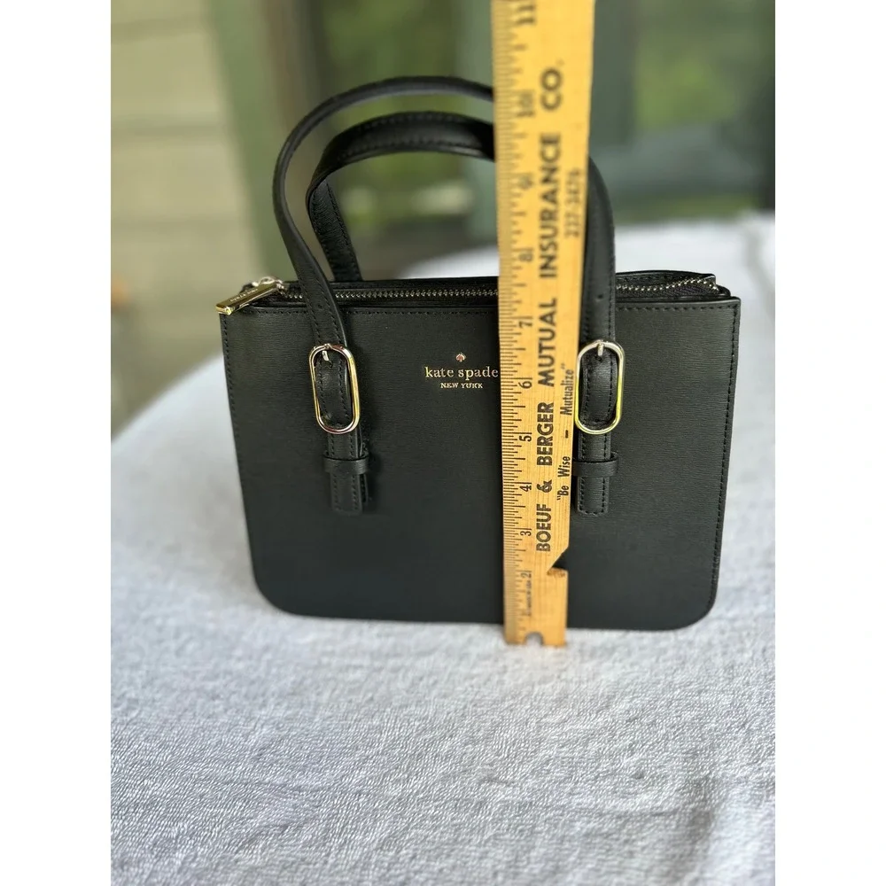Kate Spade Connie Small Mini Triple Gusset Satchel Black Leather Crossbody EUC